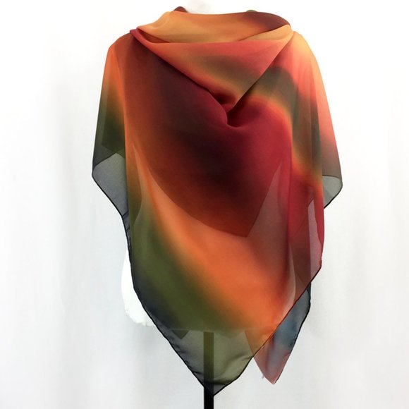 Sunset Sky Autumn Rainbow Sheer Chiffon Large Shawl Scarf, Limited Edition - Picture 4 of 12